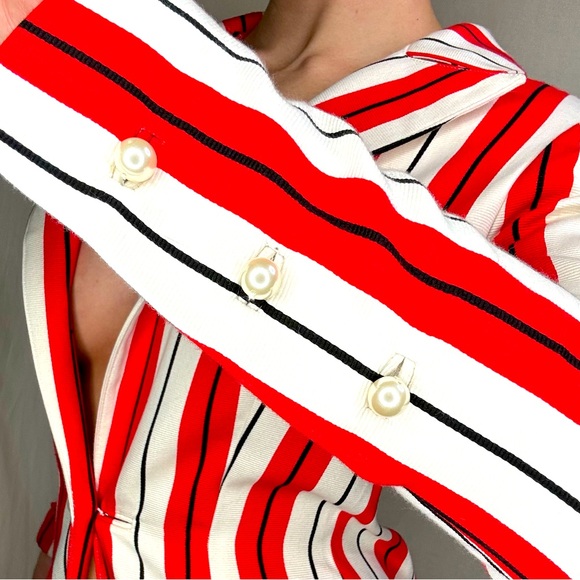Zang Toi Red and White Striped Blazer and Short Set, Cashmere, NWOT, fits size 0 - Picture 2 of 14